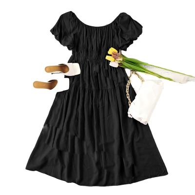 China Breathable Custom Dresses Women Puff Sleeve Off The Line Flowy Shoulder Midi Dress 2023 Ruffle A Line Dress Vestido De Verano for sale