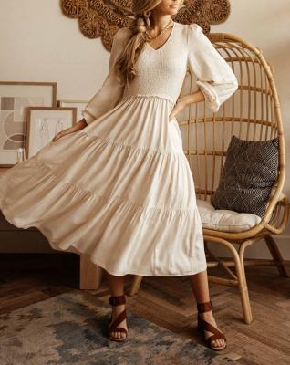 China Breathable Smocked Midi Tiered Dress in Ivory Elegant Dresses 2023 Summer Bridesmaid Cocktail Dress for sale