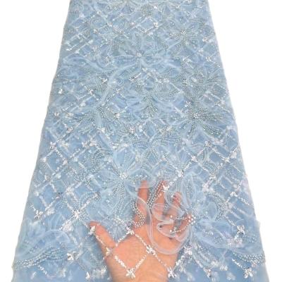 China Luxury fabric wedding dress High Quality Handmade Beaded lace with sequins Austria Embroidery African French women party dress for sale