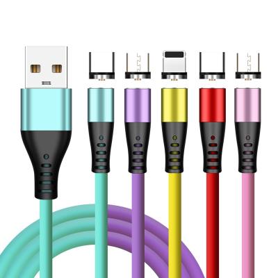 China MP3/MP4 player magnetic cable 3 in 1 usb cable usb charging line 360 degree logo quality good service soft cable silicone free liquid material for sale