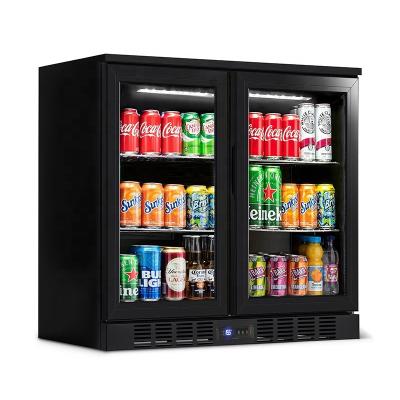 China Single-temperature Two Door Bottle Display Bar Cooler Small Beverage Cooler Black Commercial Fridge Rear Cooler for sale