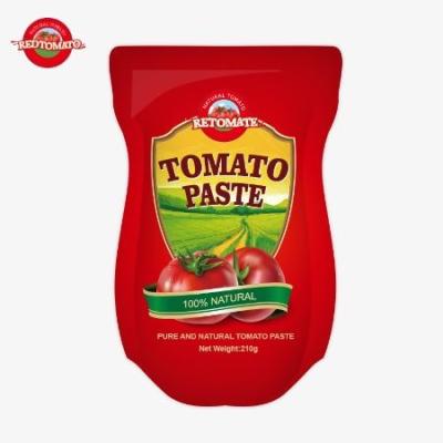 China 210 g In Stand Up Sachet Tomato Paste wordt geproduceerd in overeenstemming met ISO HACCP BRC en FDA Productie Normen Te koop