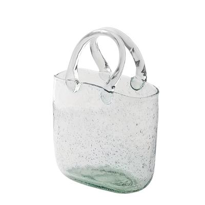 China Art Deco Factory wholesale handmade handbag vases glass vase artificial flowers home decoration holiday parties Wedding Candle Holder for sale