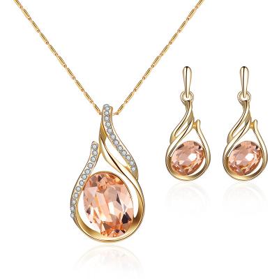 China 2021 TRENDY Fashion Jewelry Supplier Champagne Flame Shaped Crystal Necklace Earring Set Exquisite Alloy for sale