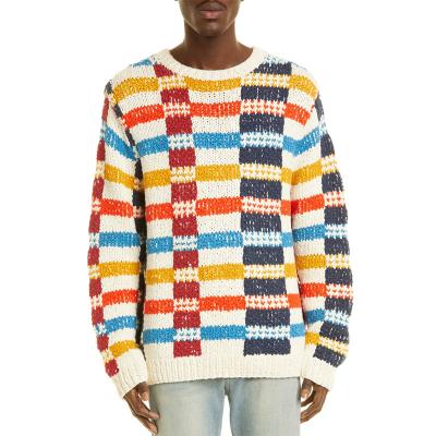 China Manufacturers Anti-wrinkle Custom Knit Sweater Crewneck Mens Winter Thick Colorful Knitted Pullover Jumper Men Cotton Plaid Sweaters for sale