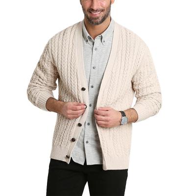 China Male Casual Sweater Men Thick Anti-Wrinkle Classic Anti-Wrinkle V-Neck Knitwear Supplier Custom Design Cable Men's Cotton Knitted Cardigan Sweater for sale