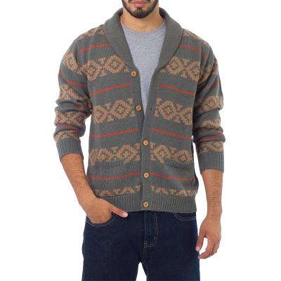 China Anti-wrinkle Autumn Knitwear Manufacturer Custom Cardigans for men button up pockets alpaca knitted jacquard pattern cardigan men sweater for sale