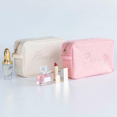 China Wholesale Custom Logo Women Pink Makeup Pouch Fashion Nylon Waterproof Cosmetic Bag for sale