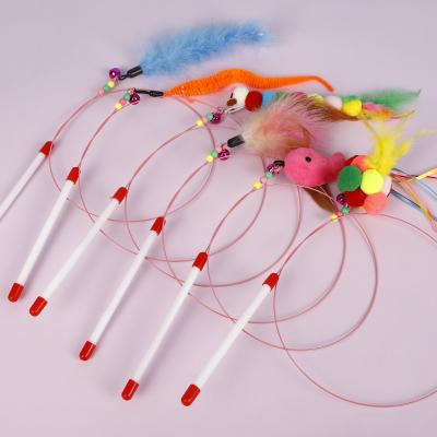 China Hot Sale Cute Cartoon Popular Toy Feather Teasing Cat Stick Interactive Pet Toys Cat Teaser with Bell for sale