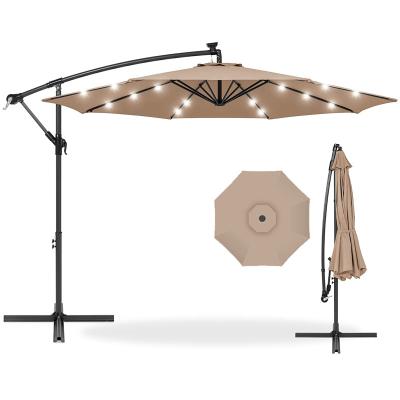 China Offest Patio Sunbrellas Contemporary Hanging Parasol LED Solar Light Umbrella for Backyard, Poolside, Lawn and Garden for sale