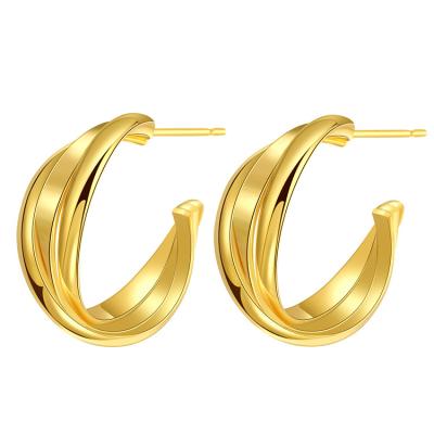 China Modern Fashion And Texture Fashion Earrings 18K Gold Open Circles And Minimal Sensitive Hypoallergenic Ear Jewelry Stud For Women for sale