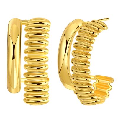 China 2021 New Fashion and Texture Stud Earrings For Women 18K Gold Open Circles Ear Jewelry Sensitive Hypoallergenic Stud for sale
