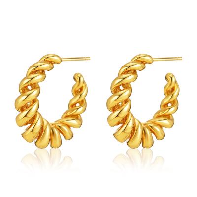 China Fashion and Texture 18K Gold Stud Open Half Gold Filled Simple Delicate Hypoallergenic Small Ear Hoop Earrings for Women Jewelry for sale