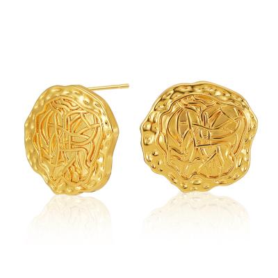 China Fashion and Texture Vintage Open Stud Earrings 18K Gold Half Filled Simple Sensitive Hypoallergenic Stud Ear Jewelry for Women for sale