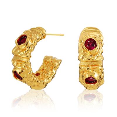 China Fashion and Texture Vintage Circle Earrings for Women Half Open Gold Stud 18K Gold Filled Sensitive Hypoallergenic Zircon Stud Ear Jewelry for sale