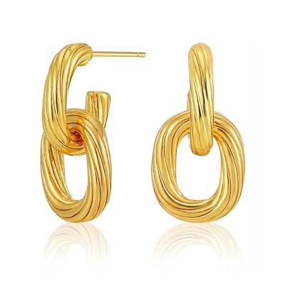 China Fashion And Texture Minimalist Dangle Earrings For Women Gold Drop 18K Gold Filled Small Simple Delicate Hypoallergenic Stud Ear Jewelry for sale