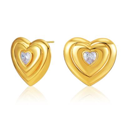 China Fashion and Texture Heart Zircon Stud Earrings 18K Gold Open Half Filled Single Ear Sensitive Hypoallergenic Jewelry For Women for sale