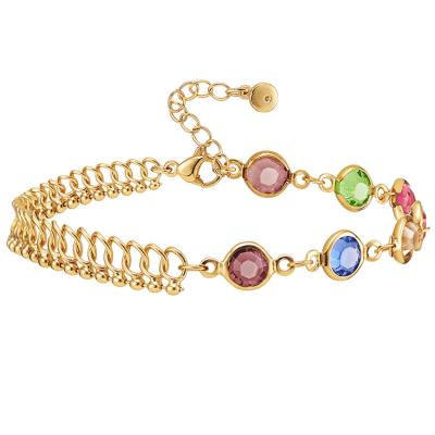 China Fashion and Texture Women Gold Chain Bracelet Splicing 18K Gold Filled Boho Color Luxury Mixed Zircon Cuff Delicate Handmade Jewelry for sale