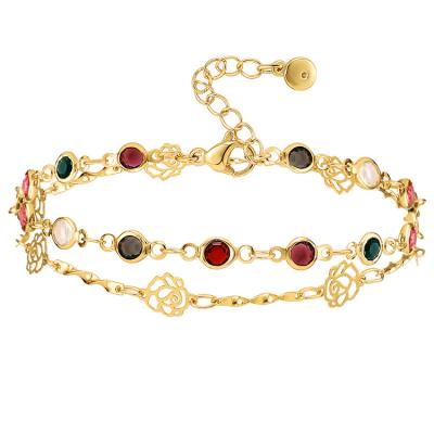 China Fashion And Texture Double Gold Exquisite Chain Bracelet 18K Gold Filled Boho Zircon Mixed Color Luxury Delicate Handmade Cuff Jewelry For Women for sale