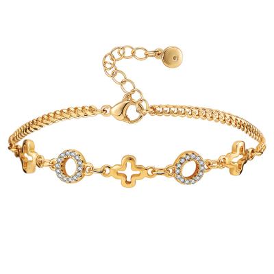 China Fashion and Texture Women's Chain Bracelet 18K Gold Filled Luxury Simple CZ Clover Crystal Delicate Handmade Boho Jewelry Wholesales for sale