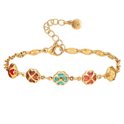 China Fashion and Texture Women's 18K Gold Filled Cuff Luxury Delicate Handmade Gold Jewelry Boho Color Zircon Chain Bracelet for sale