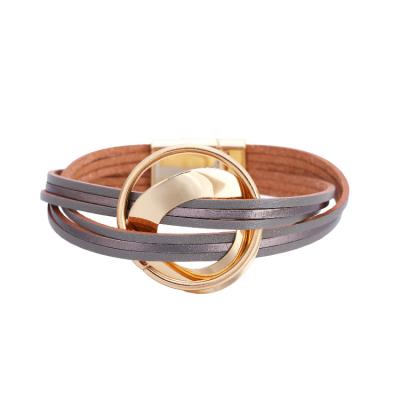 China Fine bracelet of new new Bohemian multi-layer leather color matching magnetic clasp and texture bracelet fashion for sale