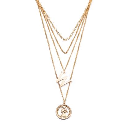 China New design fashion and texture bohemian jewelry multi-layer coin style necklace W pendant body chain necklace sweater chains best gifts for women for sale