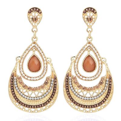 China Fashion New Arrival Boho Ethnic Earrings Mixed Color Zircon and Texture Pearl Handmade Accessories Exquisite Gemstone Stud Ear for Women Jewelry for sale