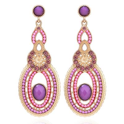 China Fashion Boho Fine Ethnic Earrings Mixed Color And Texture Zircon Beads Exquisite Handmade Gemstone Accessories Pendant Stud Ear For Women Jewelry for sale