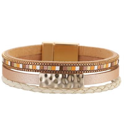 China 2022 new fashion and texture fashion jewelry ethnic leather bracelets combine accessories handmade wrap cuff for women friendship bracelet for sale