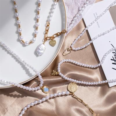 China VKME High Quality Wholesale Fashion Pearl Necklace Baroque Gold Plated Choker Butterfly Pendants Bead Necklace For Women Jewelry for sale