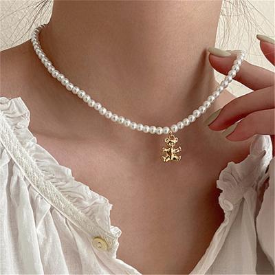 China Wholesale Quality VKME Gold Bear Pendant Tops Bead Necklace For Women Choker Butterfly Chain Necklace Jewelry for sale