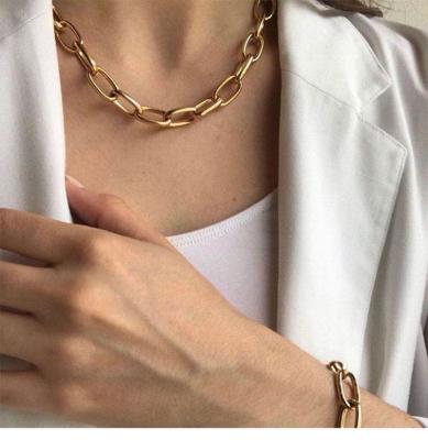 China VKME High Quality Fashion Gold Toggle Clasp Minimalist Necklace For Women Twist Silver Color Chunky Thick Lock Choker Chain Necklaces for sale