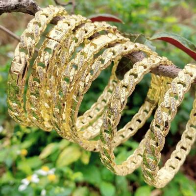 China TRENDY 24K Gold Plated Brass Pave Link Chain Cubic Zircon Cuff Bracelet Bangle 2023 For Women for sale