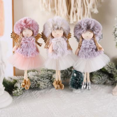 China Cute Charming Round Kids Plush Skirt Gauze Christmas Decoration Hat Hanging Angel Doll For Christmas Home Decor for sale