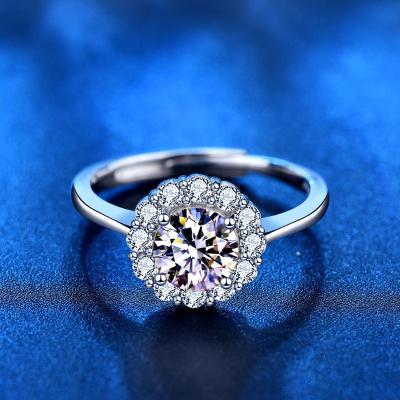 China TRENDY 925 sterling silver Sunflower Ring Ladies fashion four claw open Moissanite diamond ring for sale