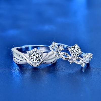 China TRENDY Engraved open wedding ring jewelry Original Princess and Knight couple ring Mosan diamond S925 sterling silver ring for sale