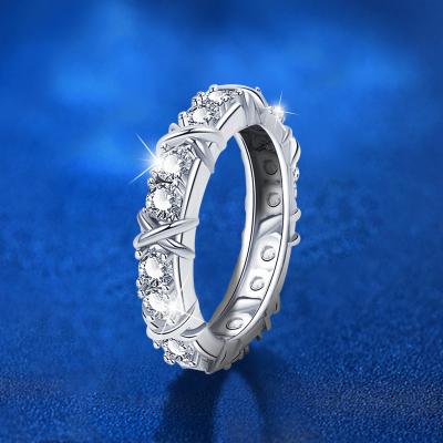 China TRENDY 925 sterling silver cross ring design advanced Mosan single row diamond closed ring jewelry wholesale for sale