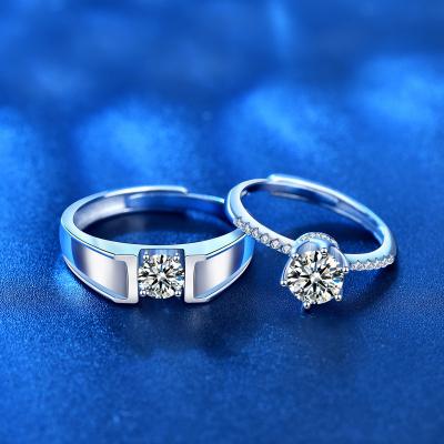 China TRENDY 925 Silver jewelry couple ring Moissanite diamond ring sterling silver adjustable ring proposal for sale