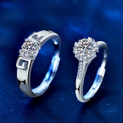 China TRENDY Original Mosan diamond 925 sterling silver couple ring niche design hoop spell love open diamond ring for men and women for sale