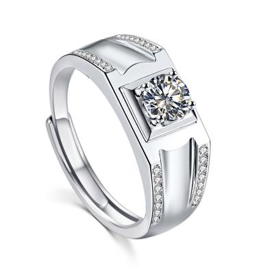 China TRENDY Fashionable handsome Mosan simulated diamond wedding ring engraved 925 sterling silver and white gold men women open ring for sale