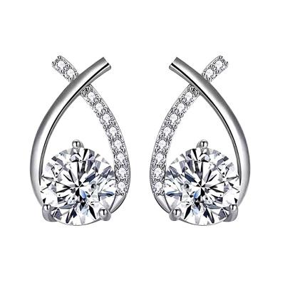 China TRENDY Fashion Mosan diamond 925 sterling silver stud earrings wholesale girls net red fishtail cross earrings for sale
