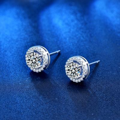 China TRENDY Korea simple 925 silver stud girls sweet fashion round Moismulberry stone earrings round face slimming earrings for sale