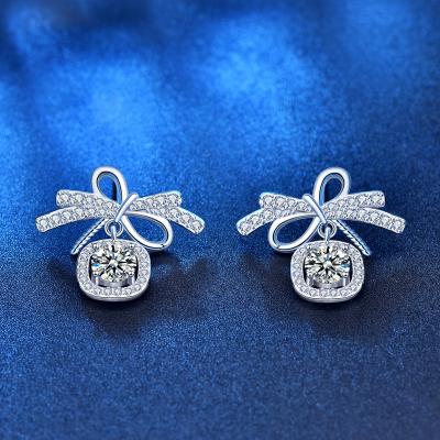 China TRENDY Original 925 sterling silver bow earrings for women simple ins Mosan diamond delicate simple silver needle earrings for sale