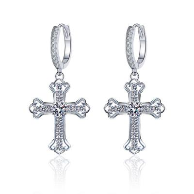 China TRENDY 925 sterling silver earrings wholesale women's new Mosan diamond cross earrings buckle ins trend senior earrings for sale