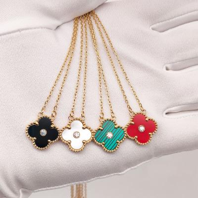 China TRENDY High Quality Luxury Brand Four Leaf Clover Necklace With Zircon Statement Pendant Gold Plated Stainless Steel Designer Necklace for sale