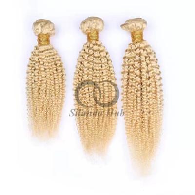 China #613 Bleached Blonde Kinky Curly Remy Human Hair Bundles Sew In Weave Bundles Brazilian Bundle Deals for sale