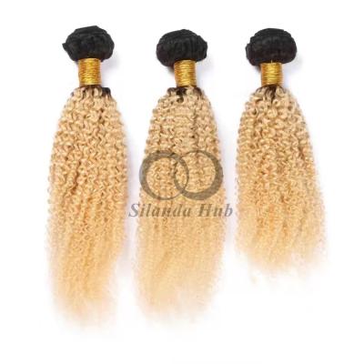 China #T1B/613 Bleached Blonde Kinky Curly Remy Human Hair Bundles Sew In Weave Bundles Brazilian Bundle Deals for sale