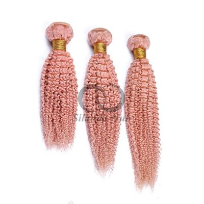 China Pink Kinky Curly Remy Human Hair Bundles Sew In Weave Bundles Brazilian Bundle Deals for sale
