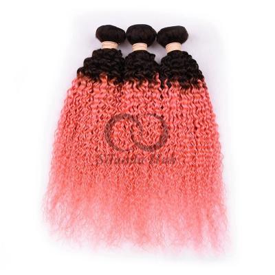 China #T1B/Pink Kinky Curly Remy Banderas de Cabello Humano Coser en tejido Banderas de paquetes brasileñas en venta